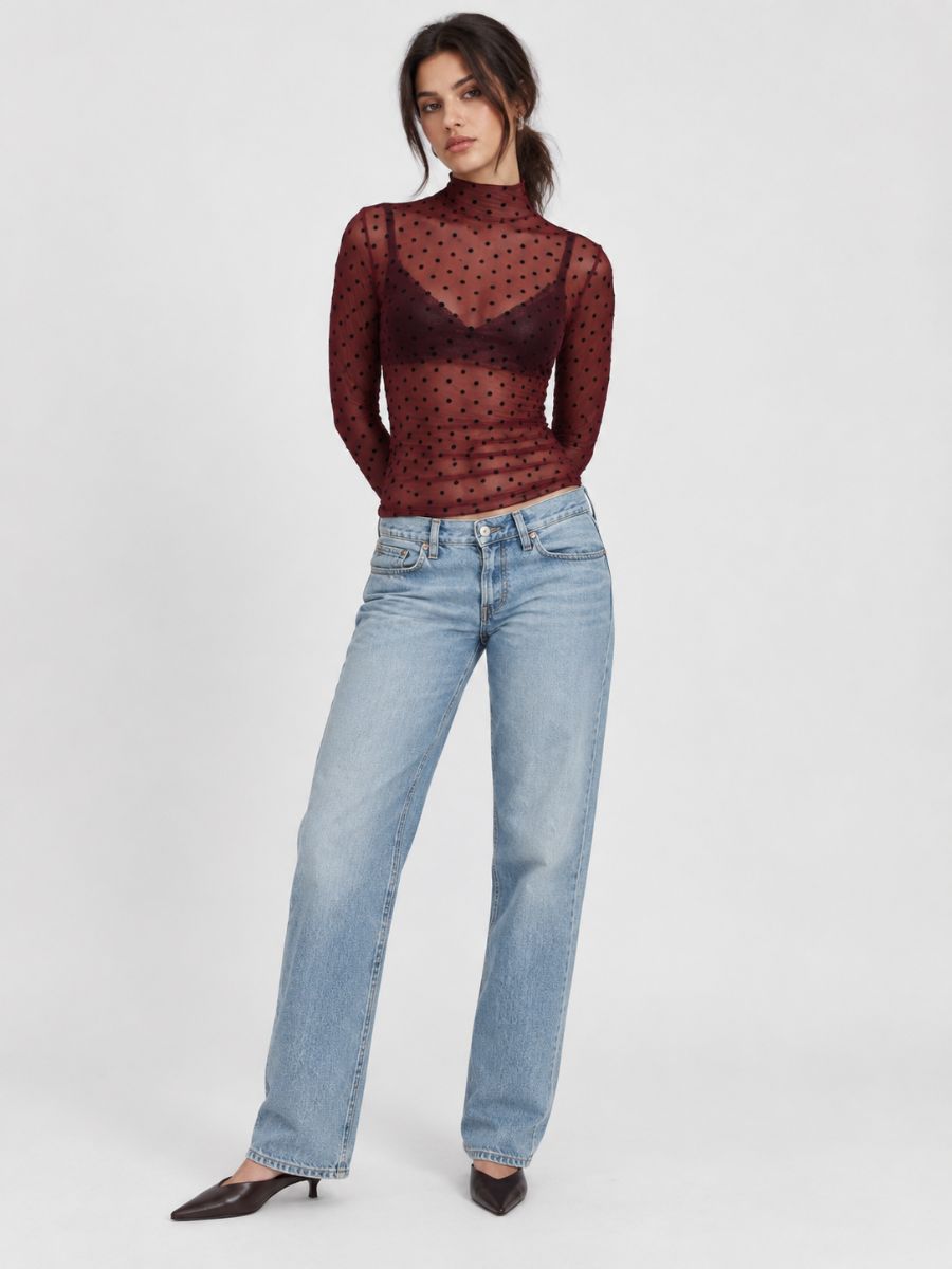 Stefano Mesh Flocked Polka-Dot Top