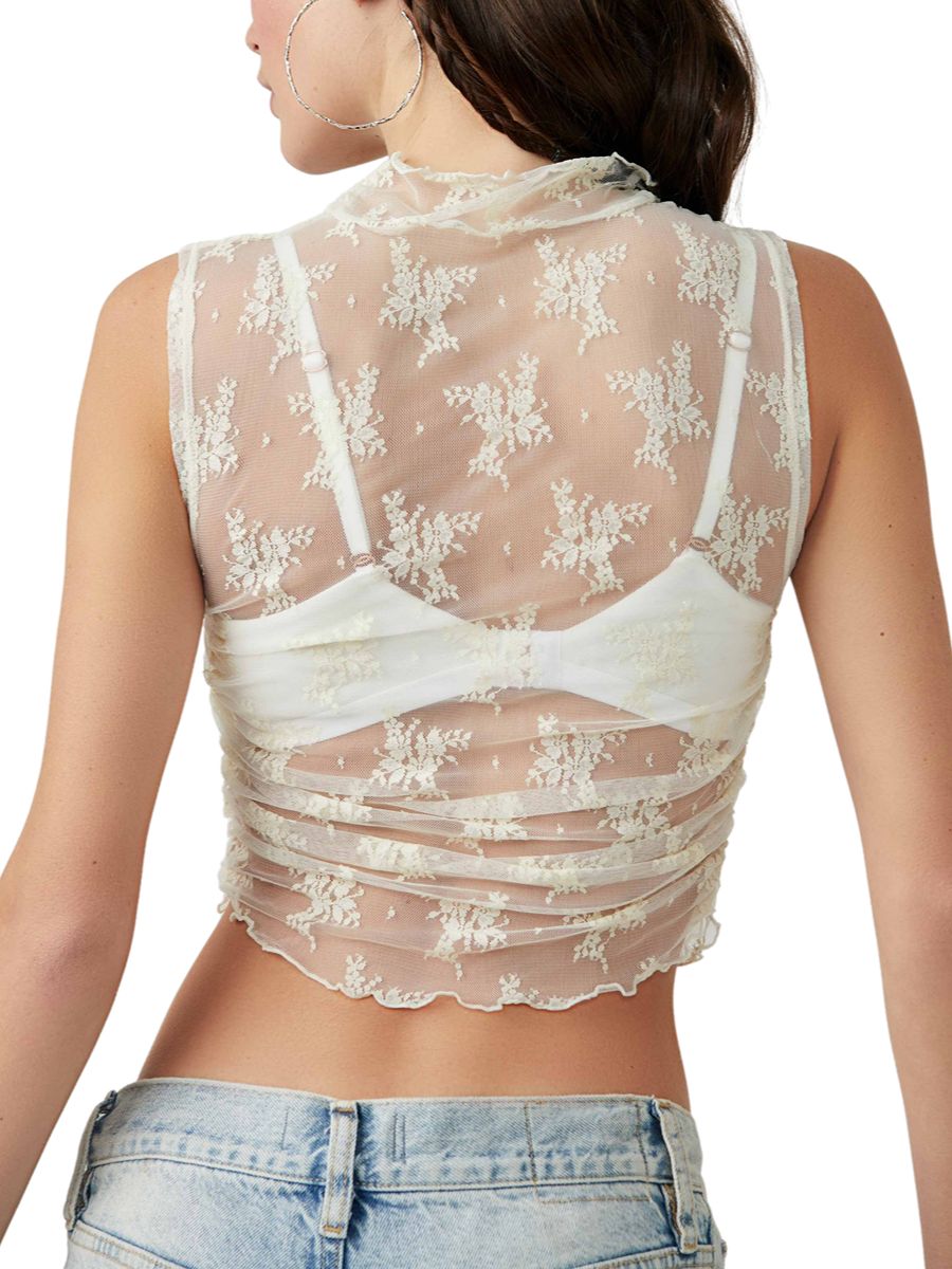 Free People Solid Nice Try Lace Muscle Top