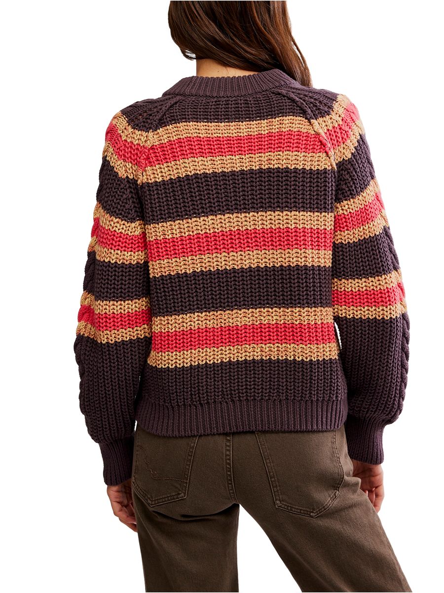 Free People Frankie Cable Striped Pullover