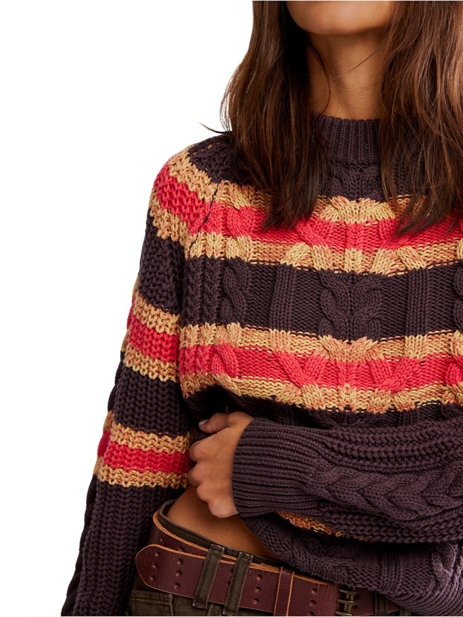 Free People Frankie Cable Striped Pullover