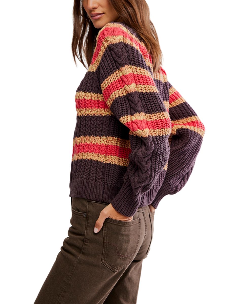 Free People Frankie Cable Striped Pullover