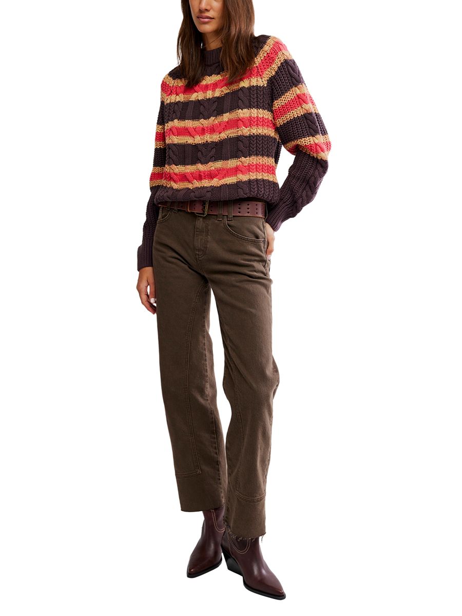 Free People Frankie Cable Striped Pullover