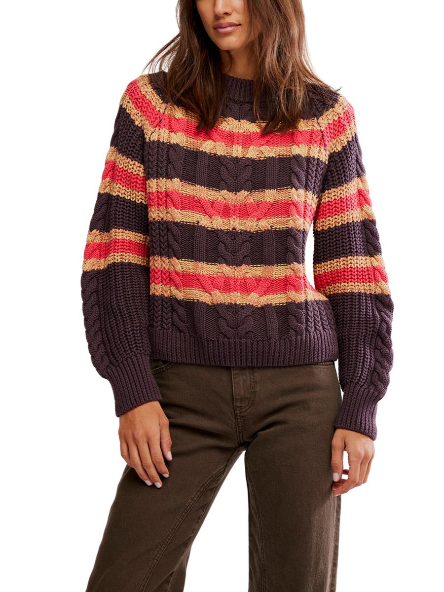 Free People Frankie Cable Striped Pullover