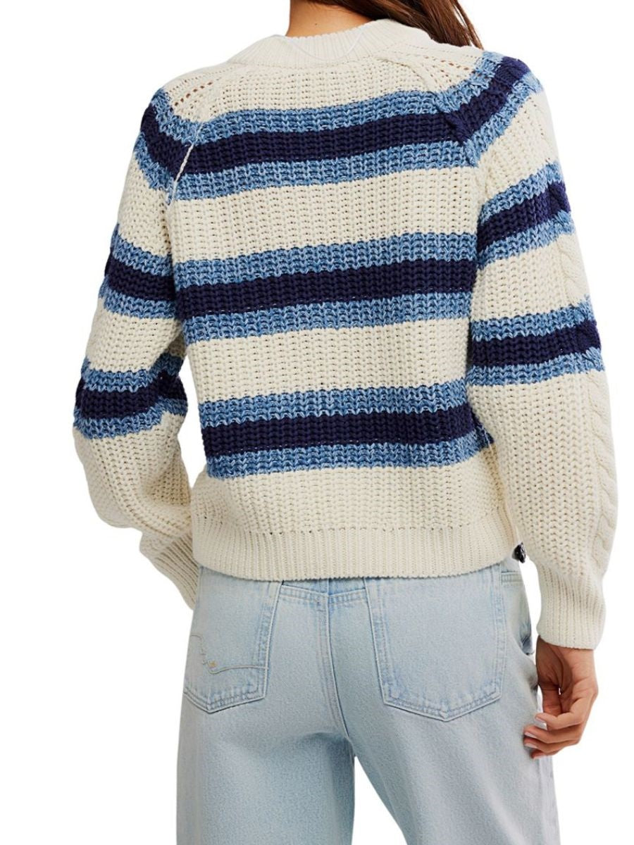 Free People Frankie Cable Striped Pullover