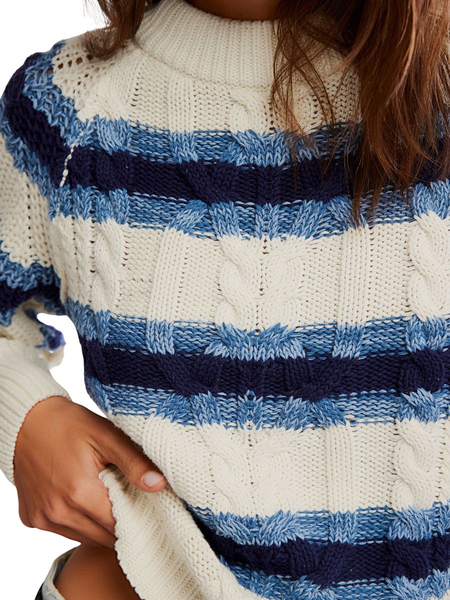 Free People Frankie Cable Striped Pullover
