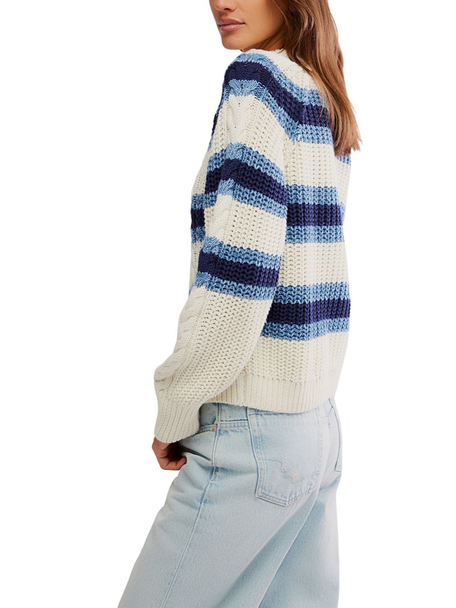 Free People Frankie Cable Striped Pullover