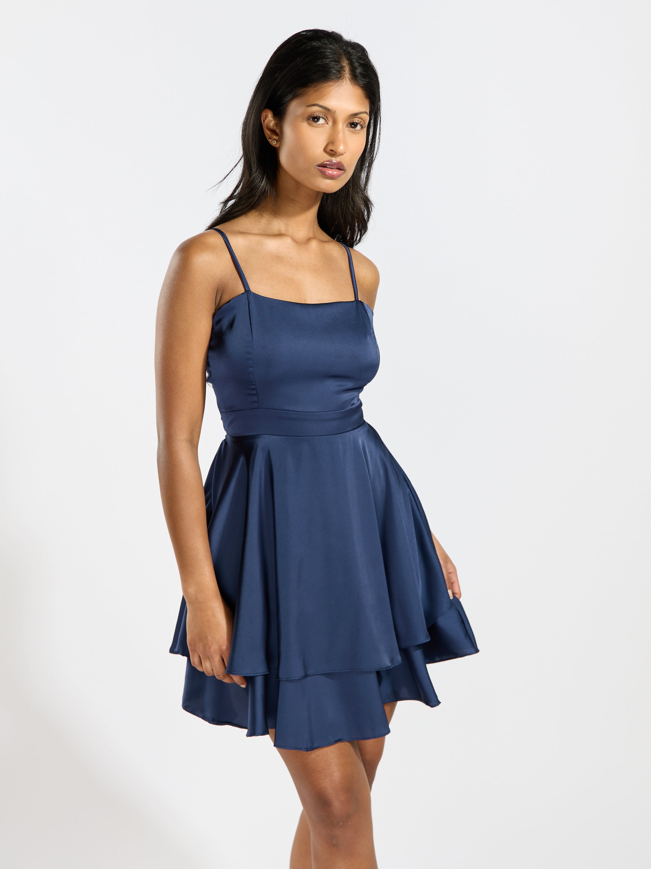 Double Layer Satin Tie Dress