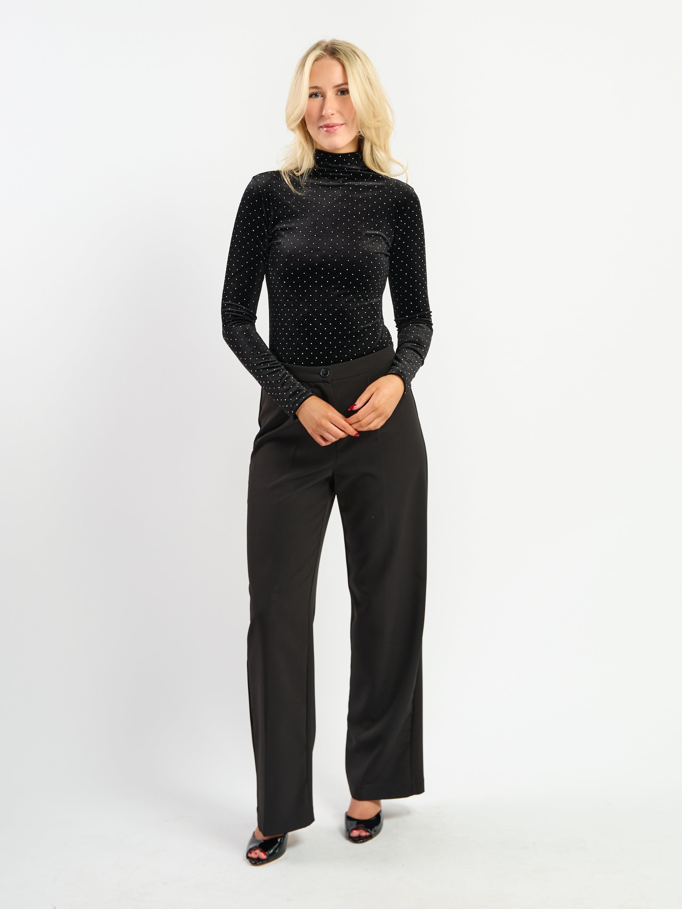 Velvet & Rhinestone Long Sleeve Bodysuit