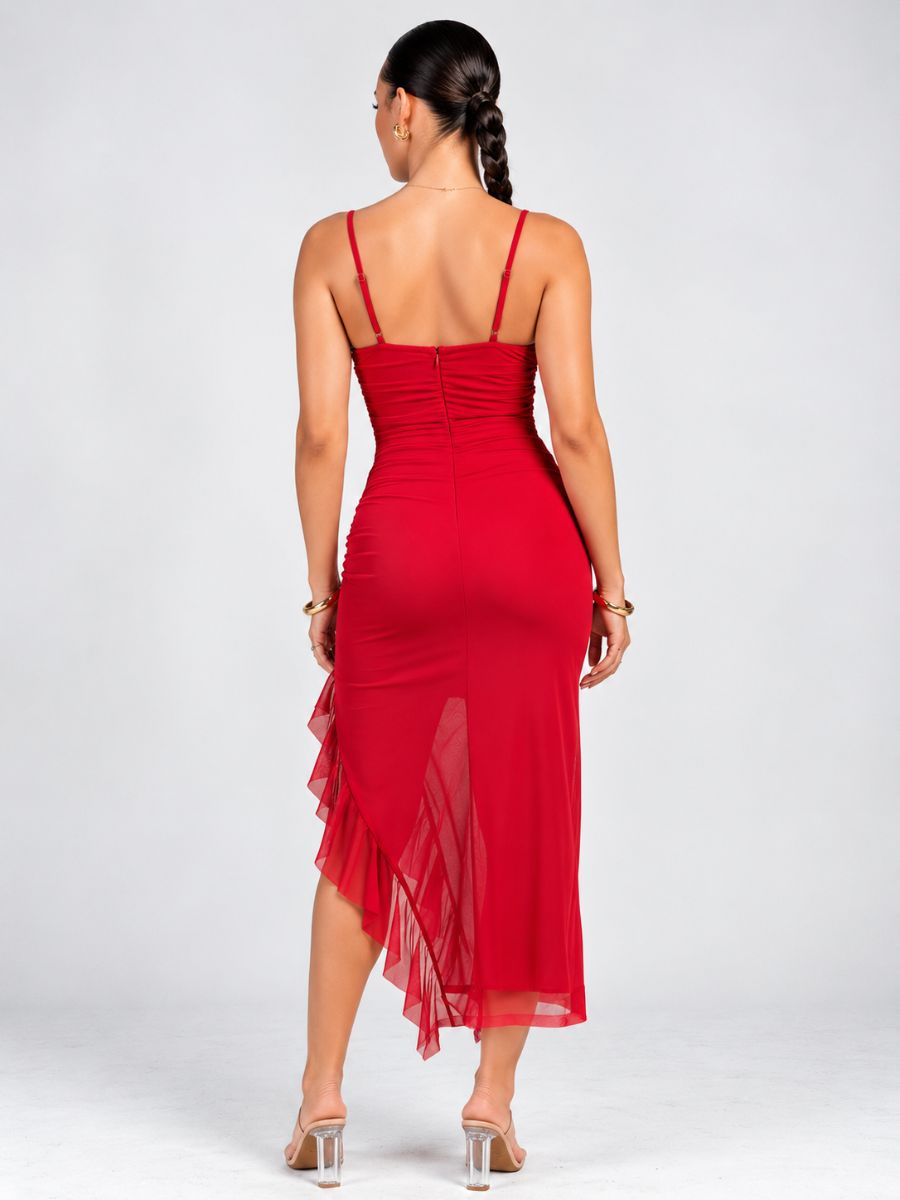 Promise Mesh Ruffle Midi Dress
