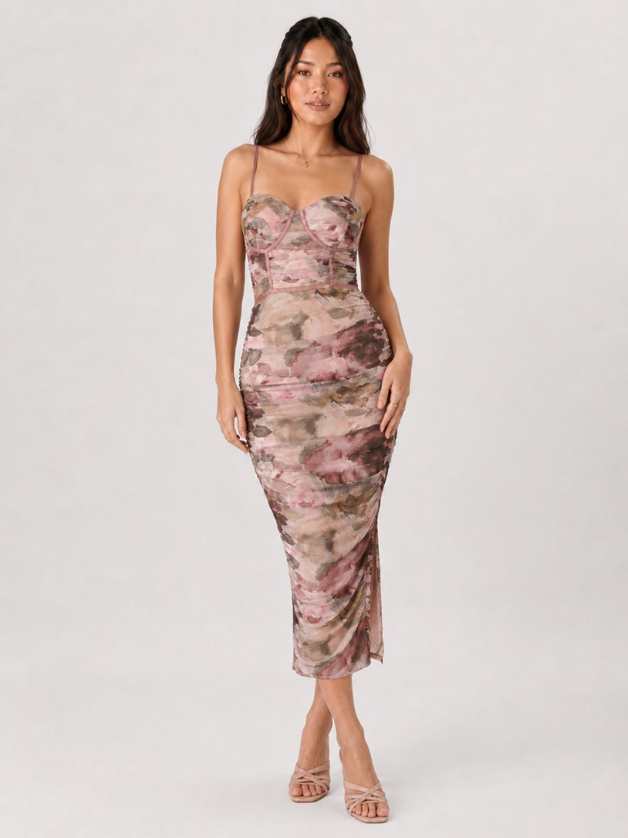 Ivy Floral Mesh Midi Dress