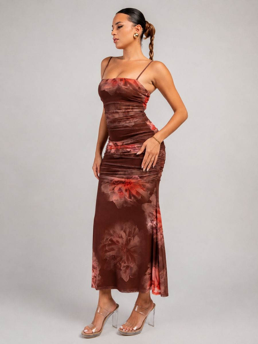 Sabine Square Neck Mesh Midi Dress