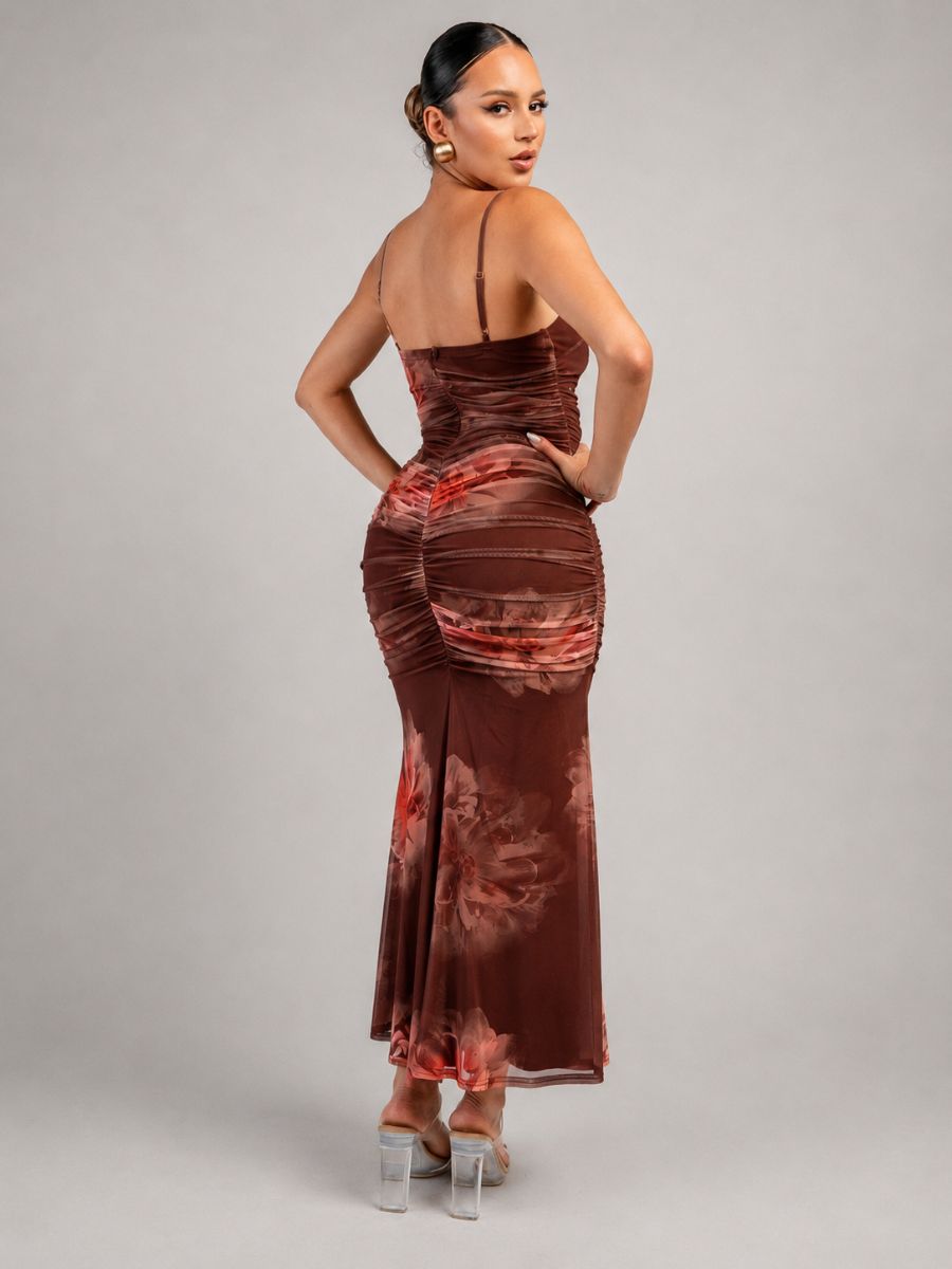 Sabine Square Neck Mesh Midi Dress