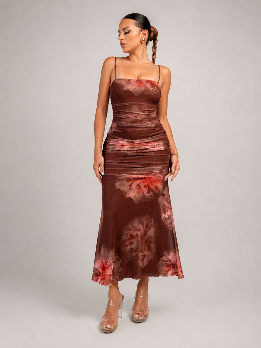 Sabine Square Neck Mesh Midi Dress