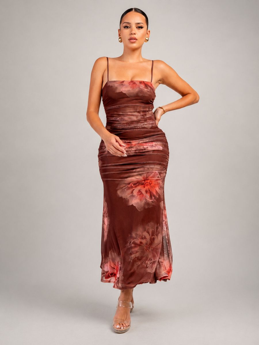 Sabine Square Neck Mesh Midi Dress