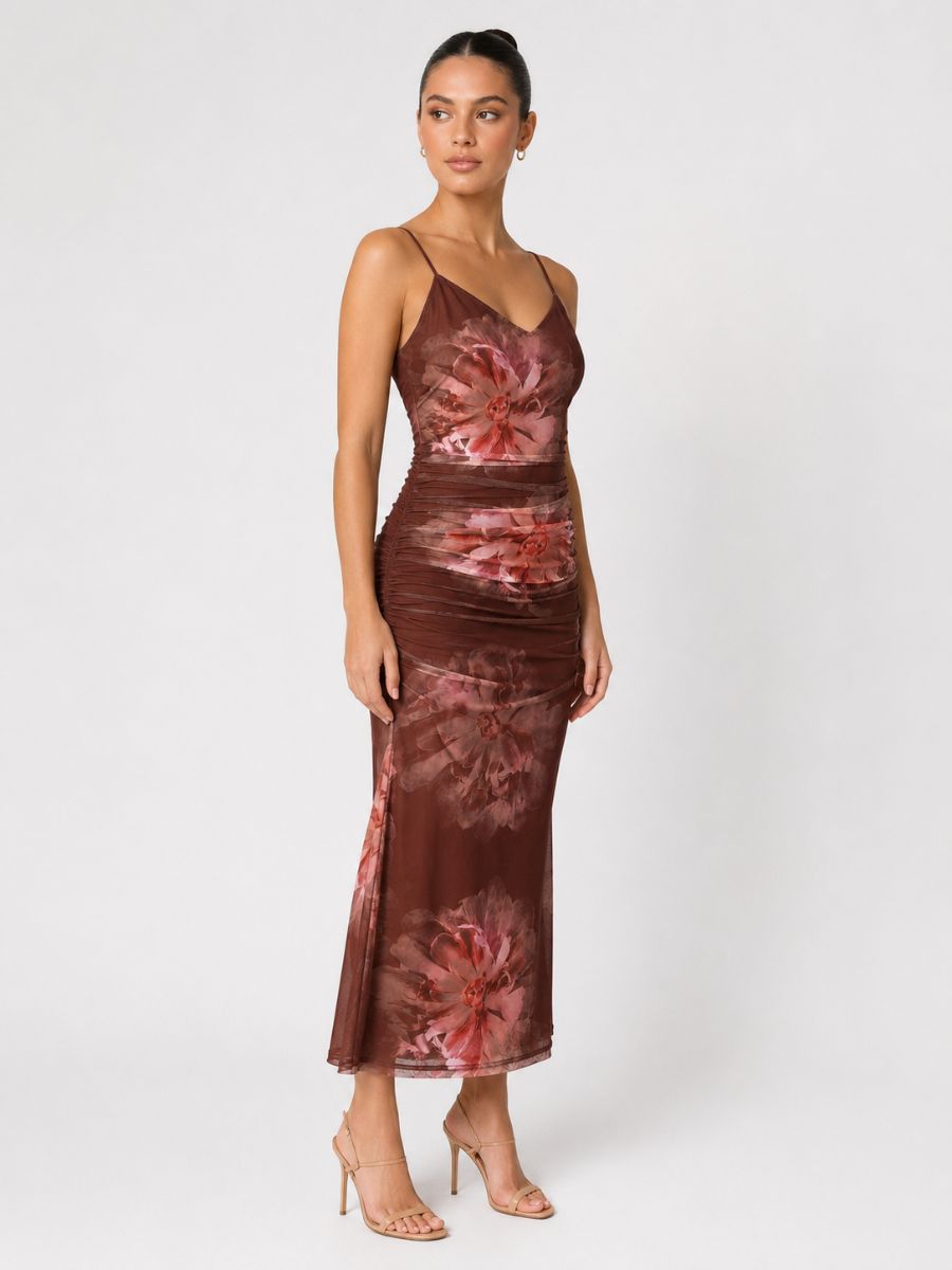 Casette Mesh Tie Back Midi Dress