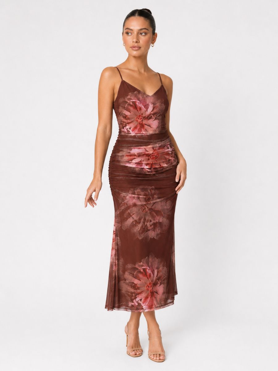Casette Mesh Tie Back Midi Dress