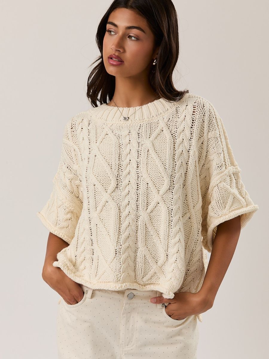 Ava Cable Short Sleeve Boxy Sweater