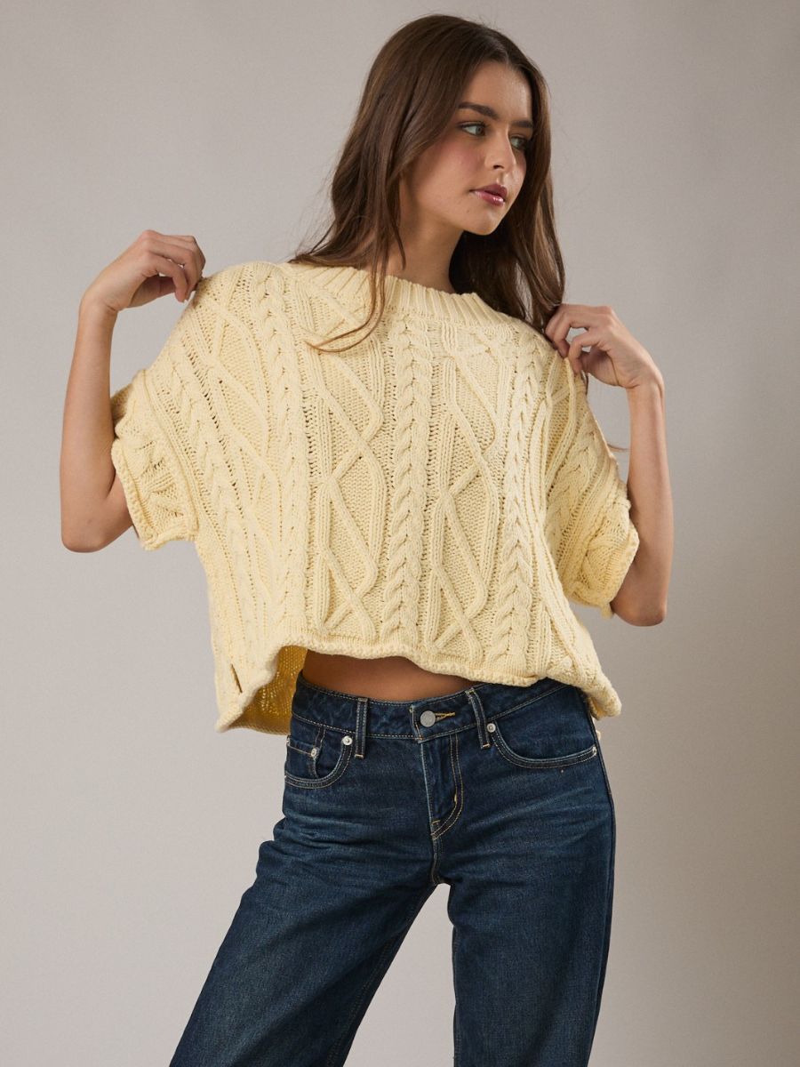 Ava Cable Short Sleeve Boxy Sweater