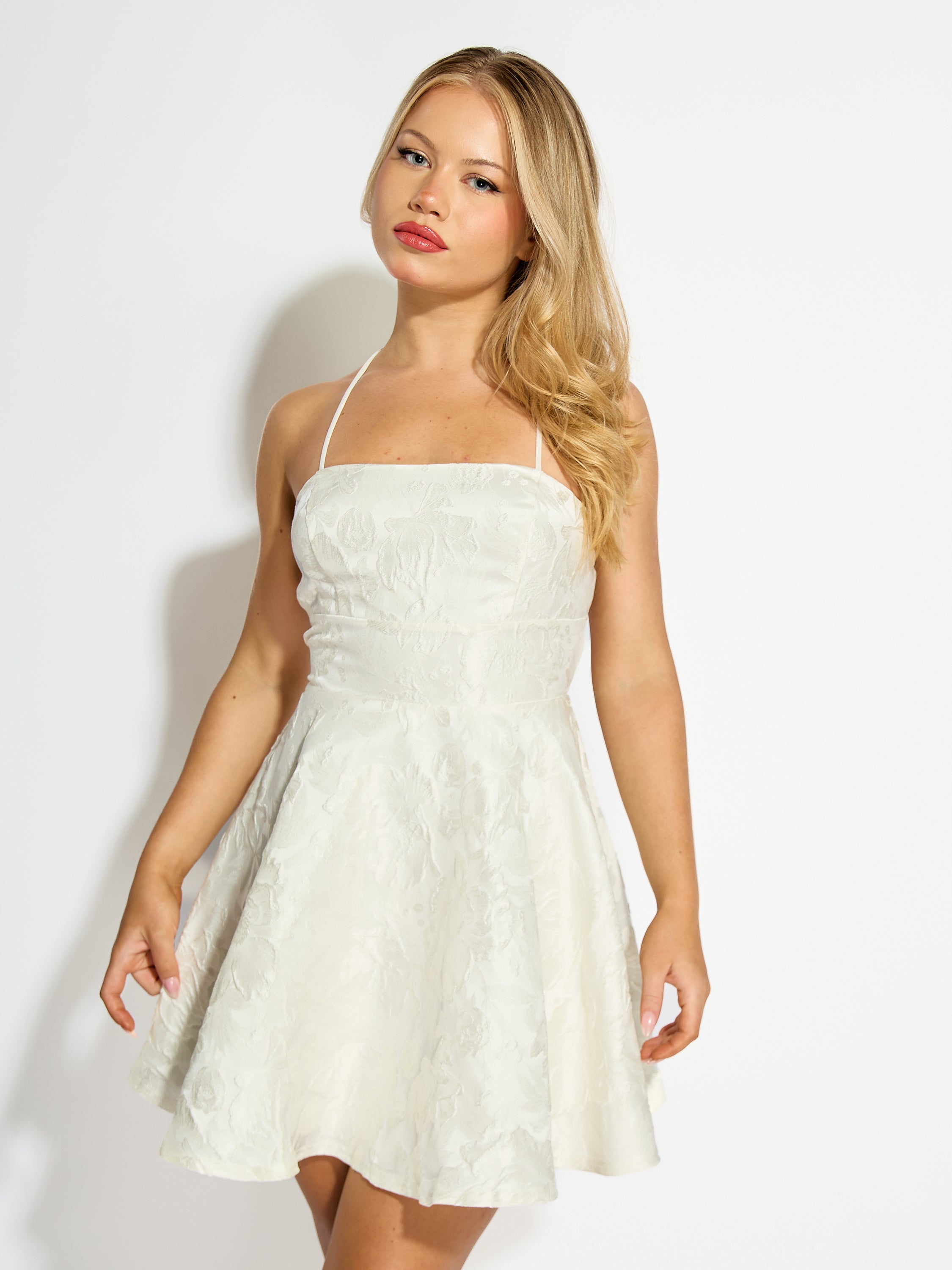 Diana Satin Jacquard Fit & Flare Dress