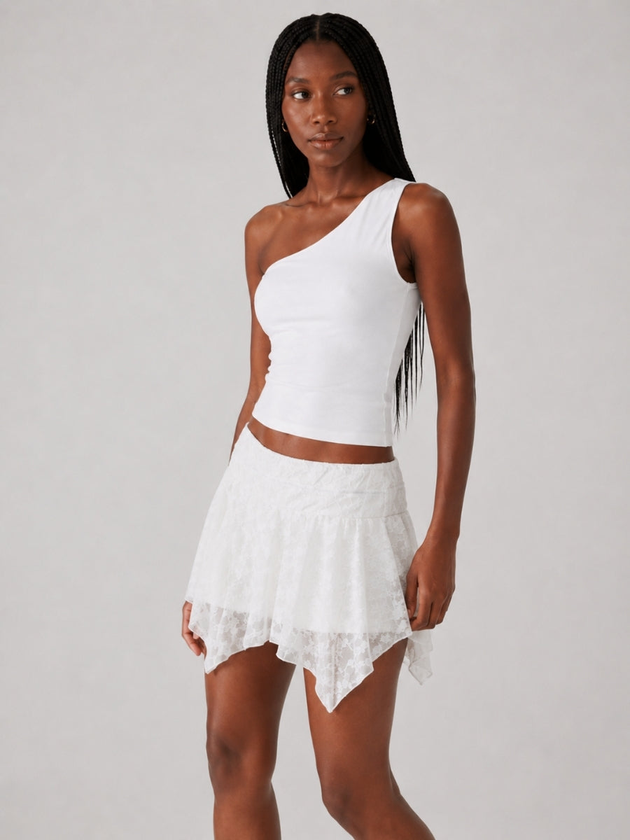 Rose Lace Asymmetric Mini Skirt