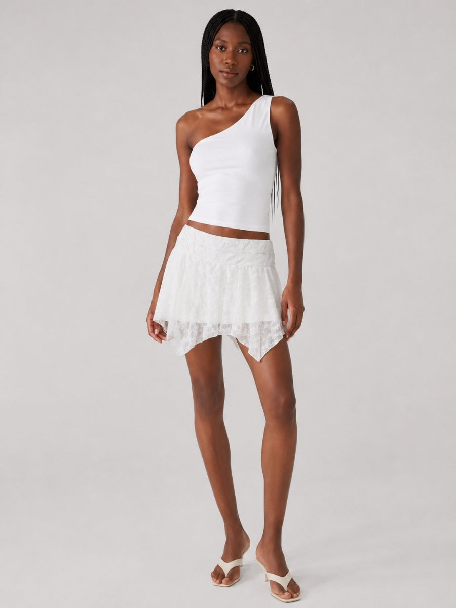 Rose Lace Asymmetric Mini Skirt – envy+grace