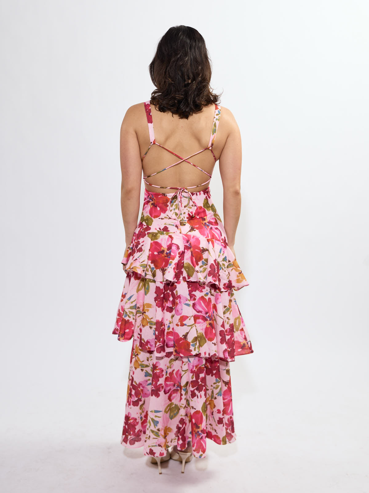 Alexia Linen Floral Ruffle Maxi Dress