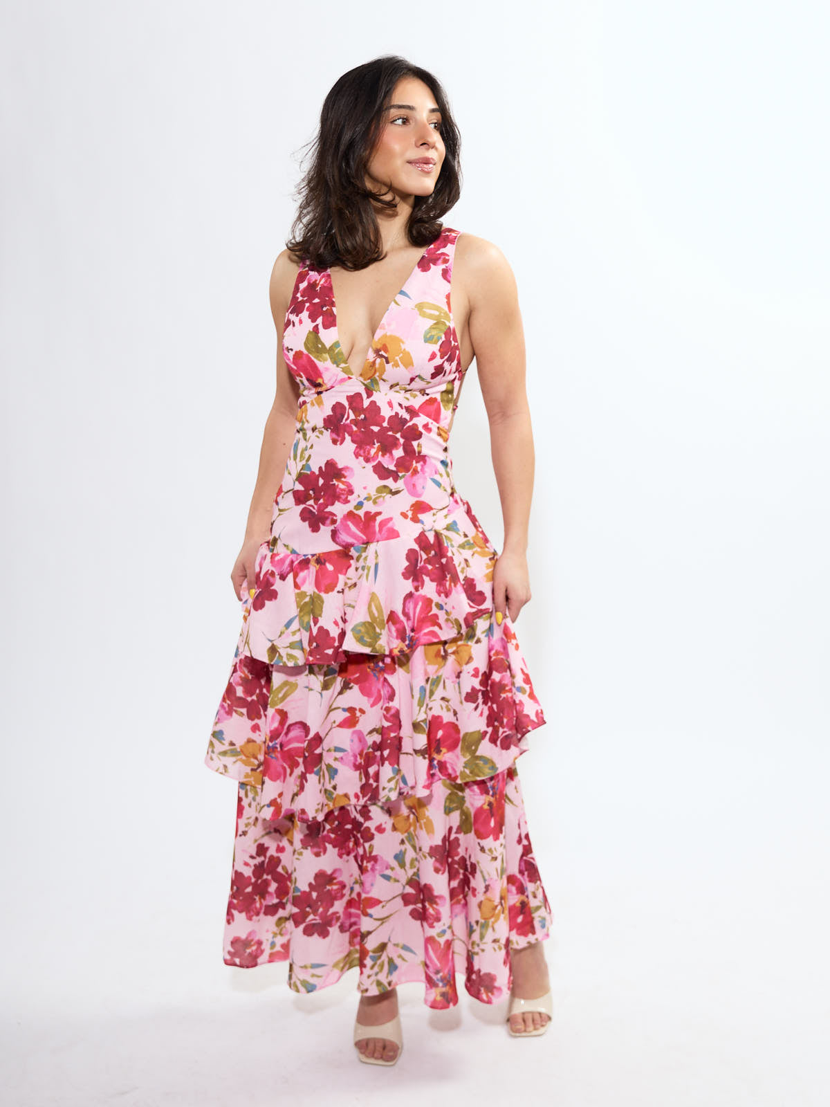 Alexia Linen Floral Ruffle Maxi Dress