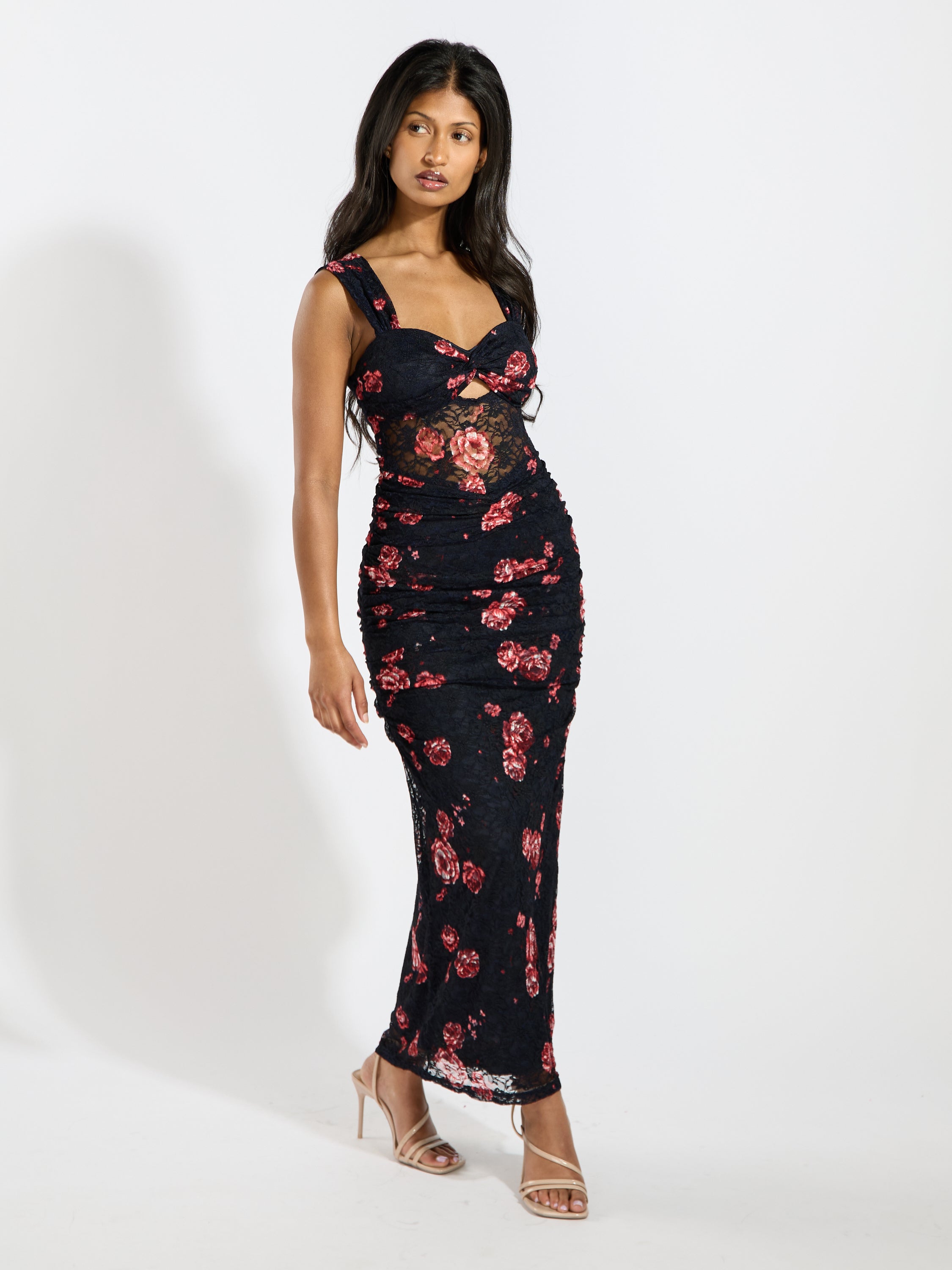 Mikayla Lace Peep Midi Dress