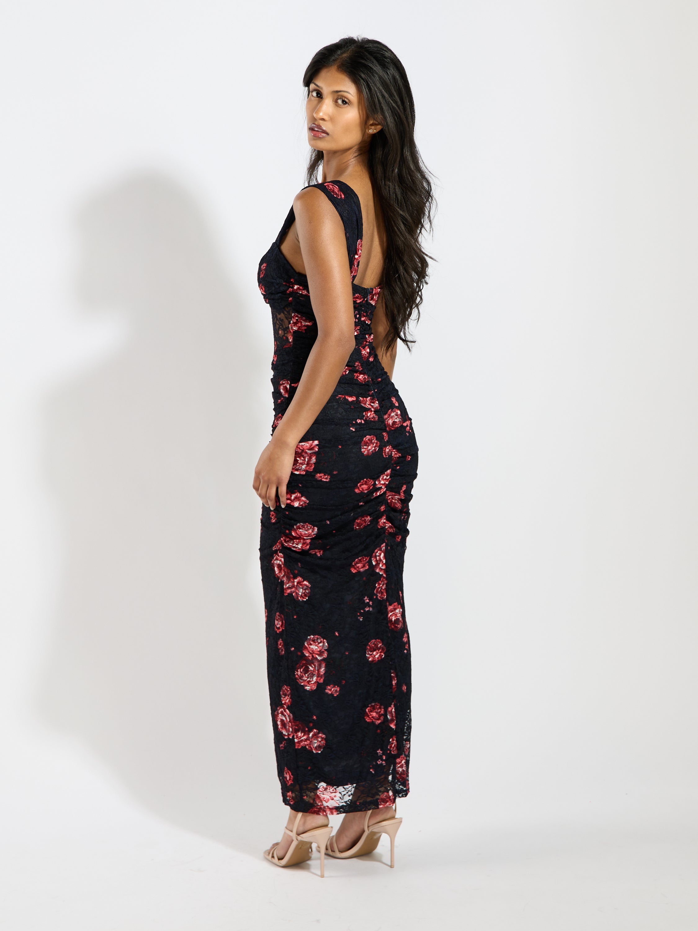 Mikayla Lace Peep Midi Dress