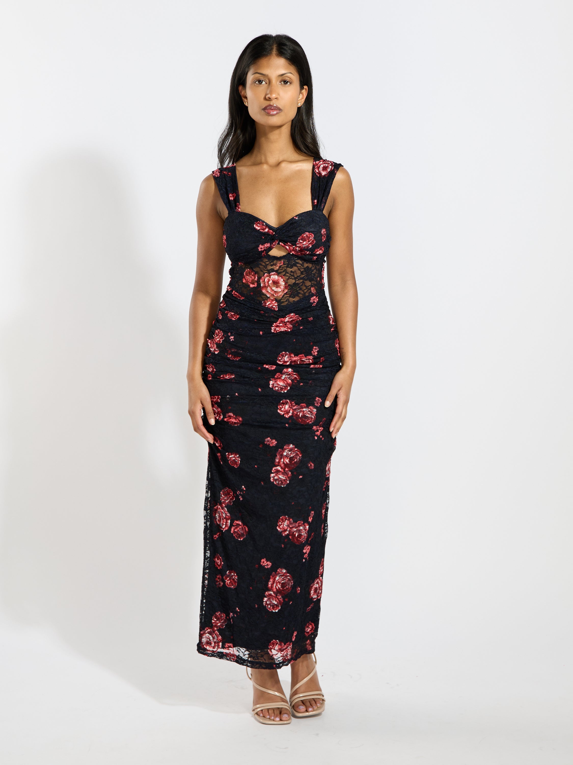 Mikayla Lace Peep Midi Dress