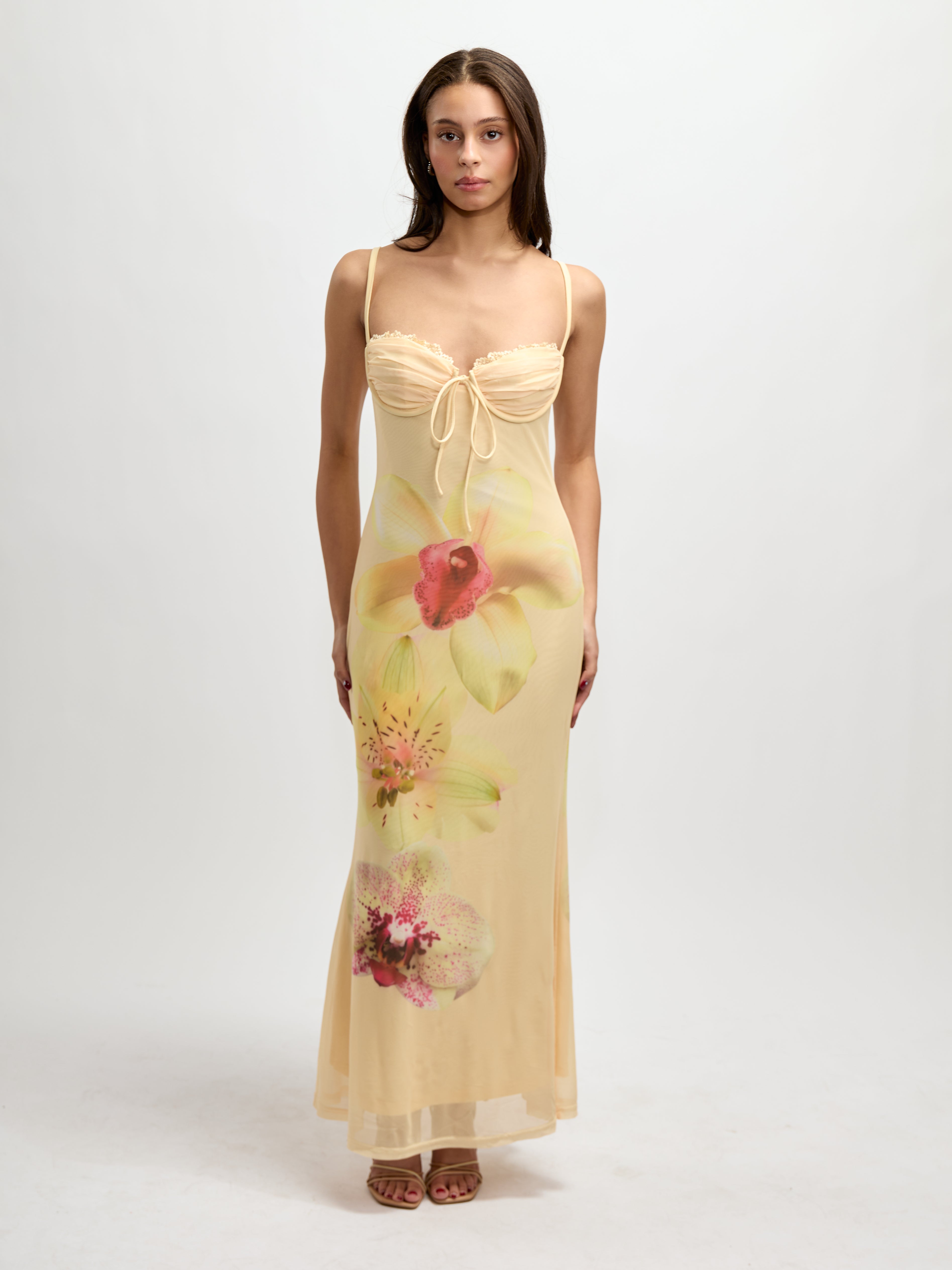 Front Tie Mesh Midi Dress