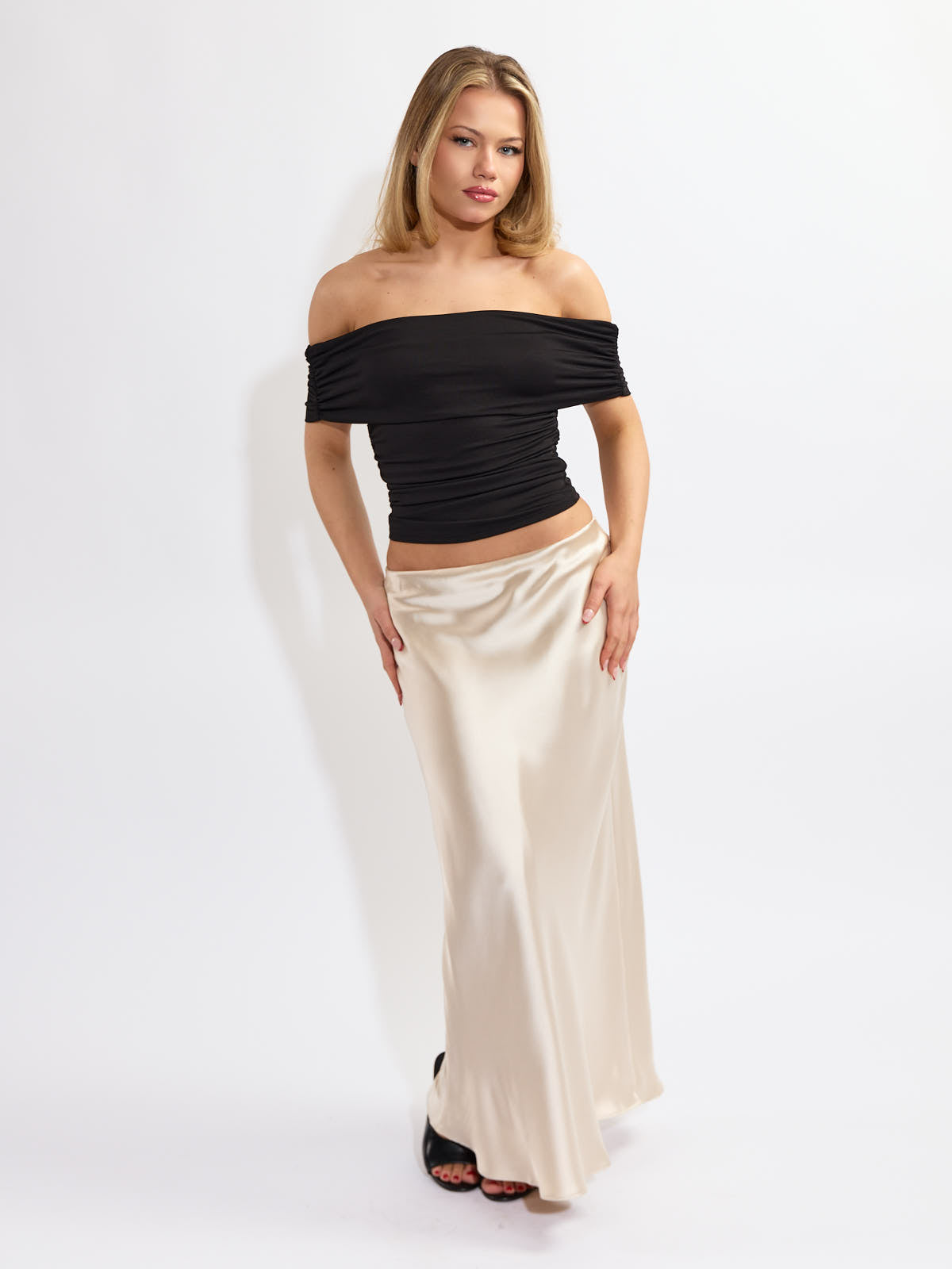 Melody Off Shoulder Knit Cinch Top