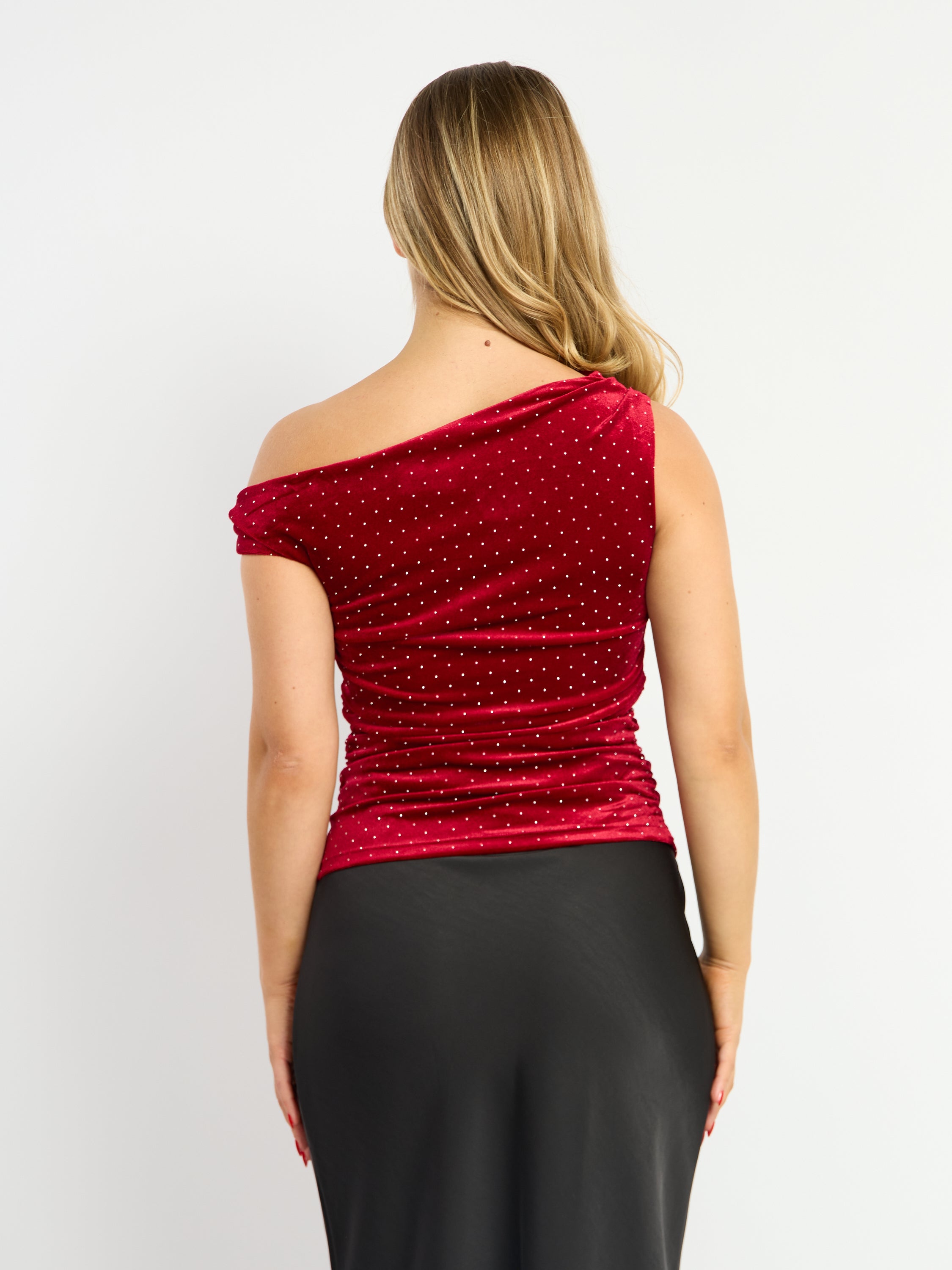 Velvet Rhinestone Ruched Top