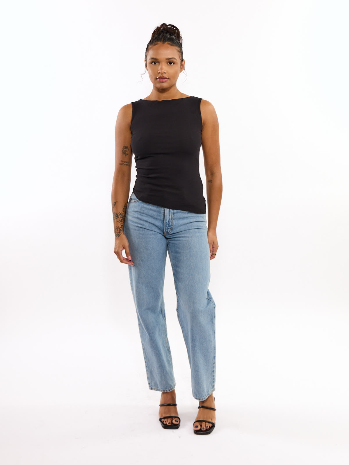 Boat Neck Asymmetrical Sleeveless Knit Top