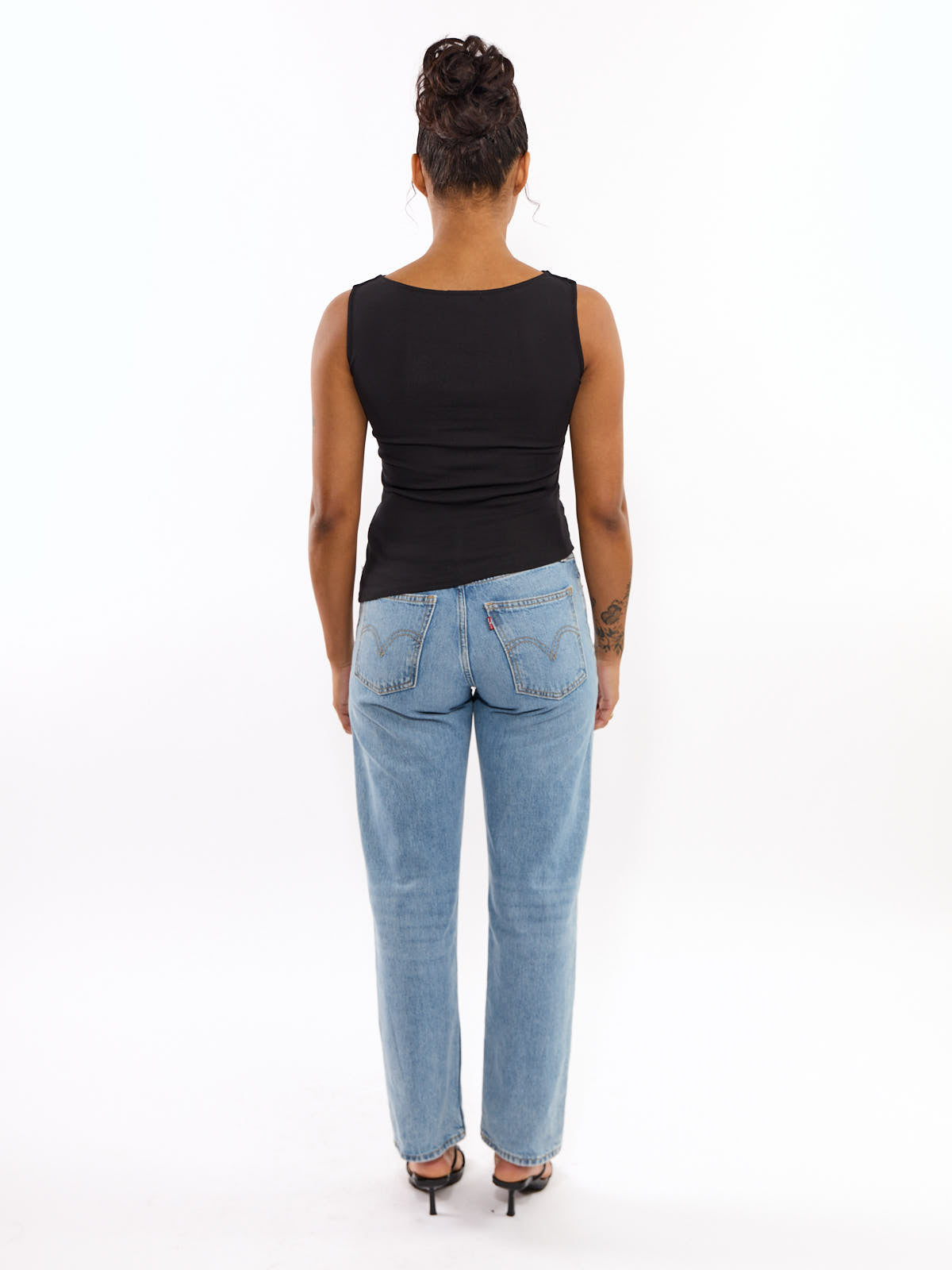 Boat Neck Asymmetrical Sleeveless Knit Top