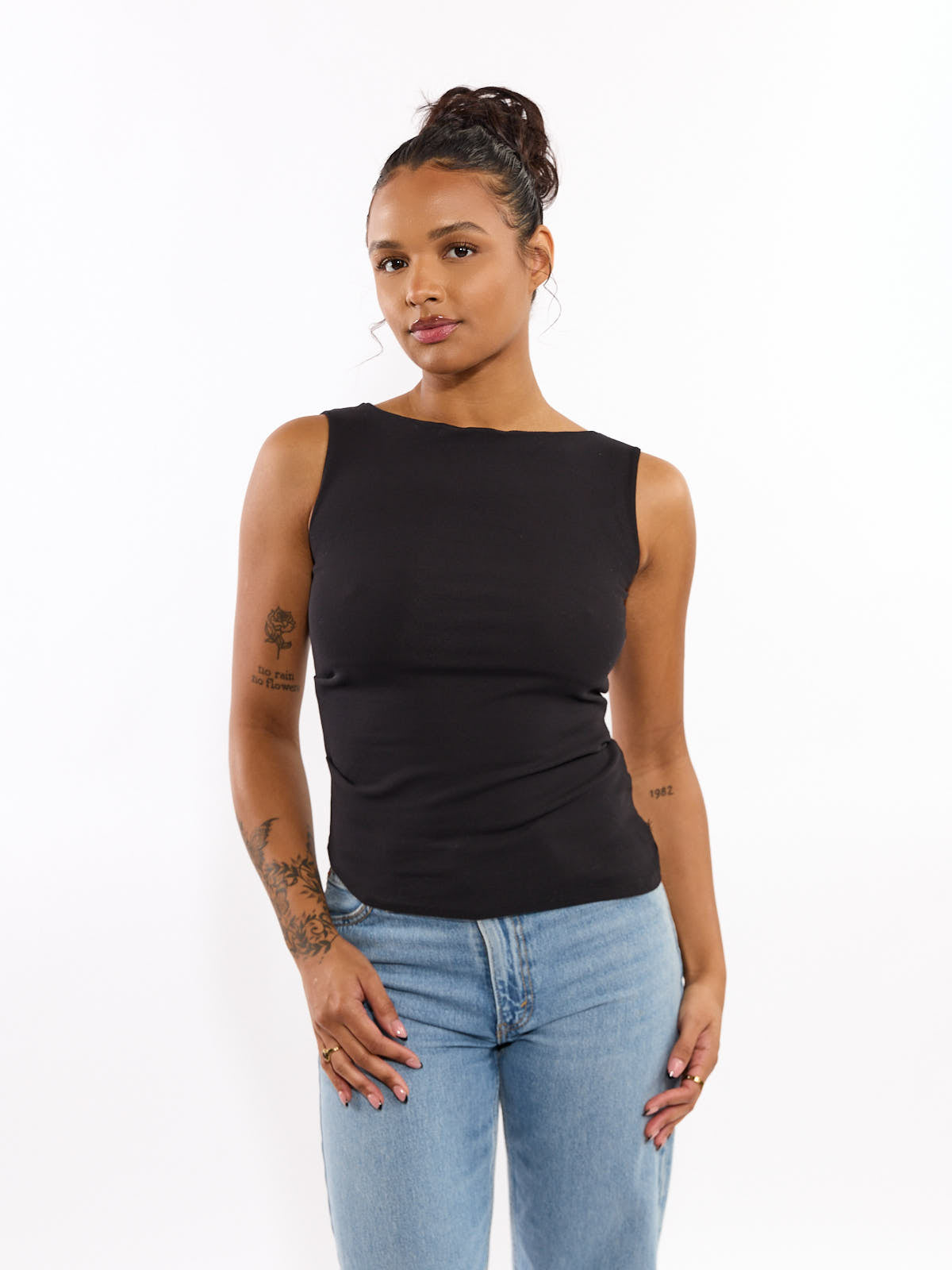 Boat Neck Asymmetrical Sleeveless Knit Top