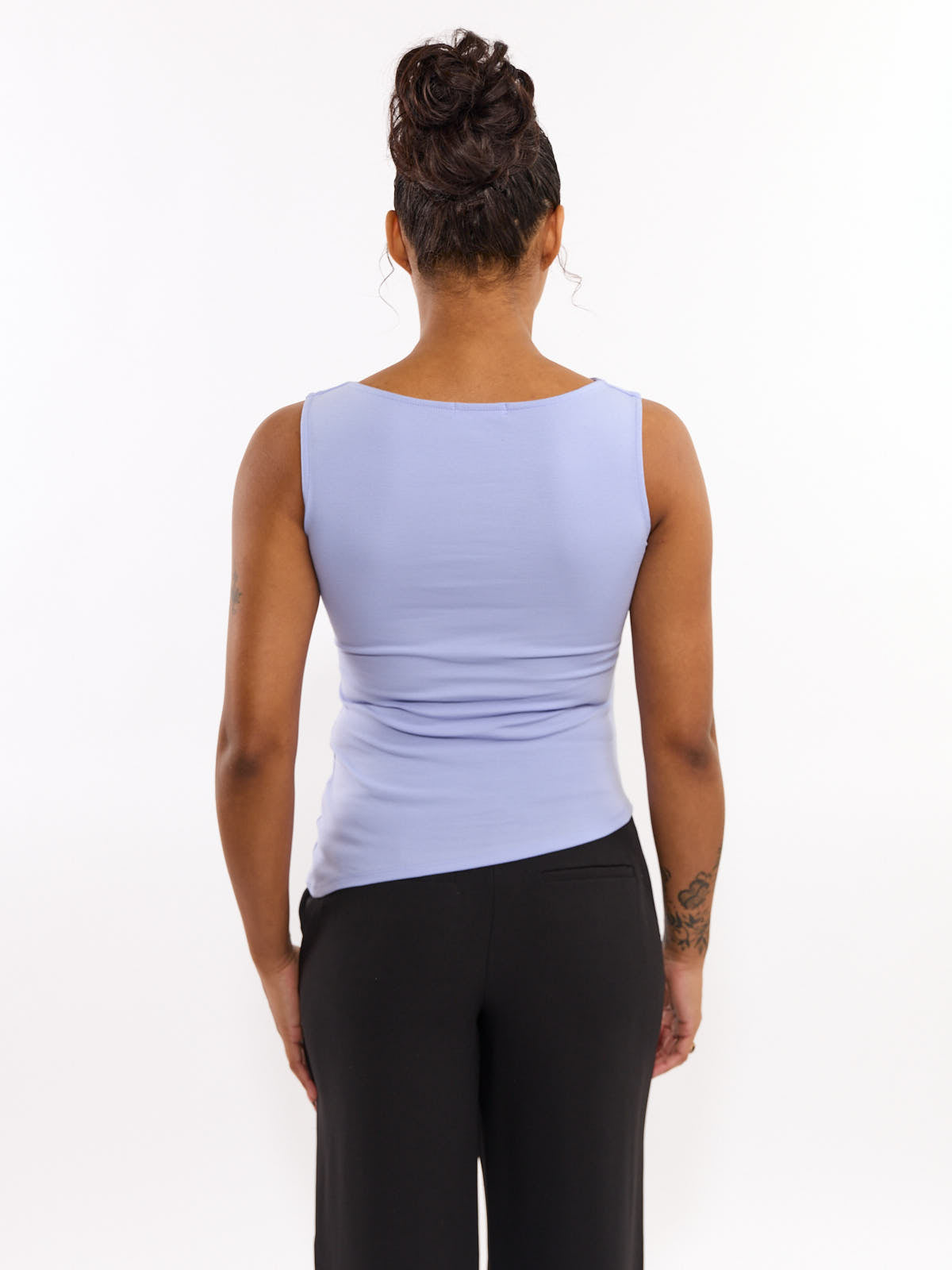 Boat Neck Asymmetrical Sleeveless Knit Top