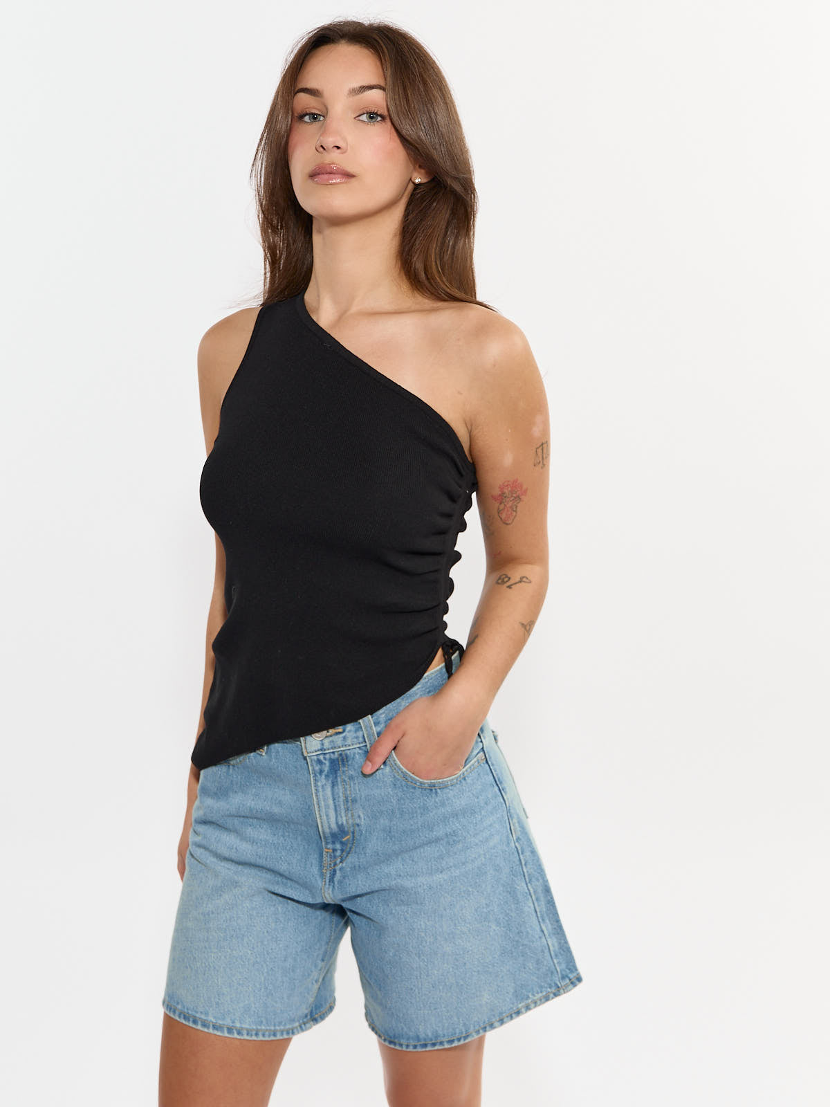 Jori One-Shoulder Tie Asymmetrical Knit Top