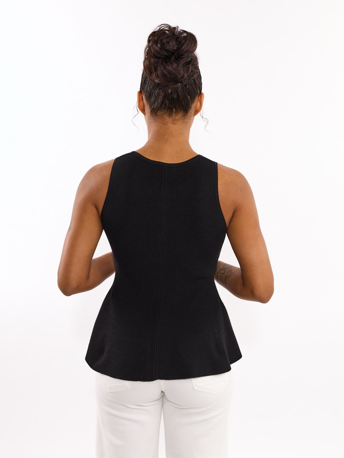 Lucca Button Peplum Sleeveless Knit Top