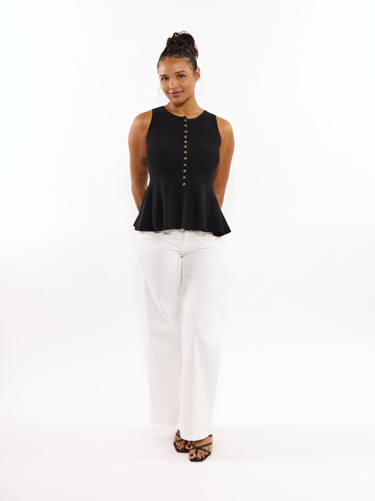 Lucca Button Peplum Sleeveless Knit Top