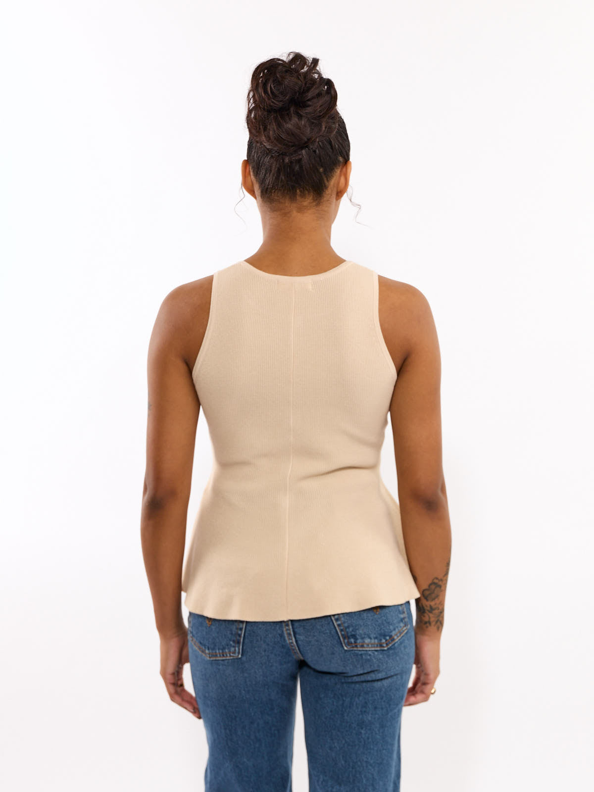 Lucca Button Peplum Sleeveless Knit Top