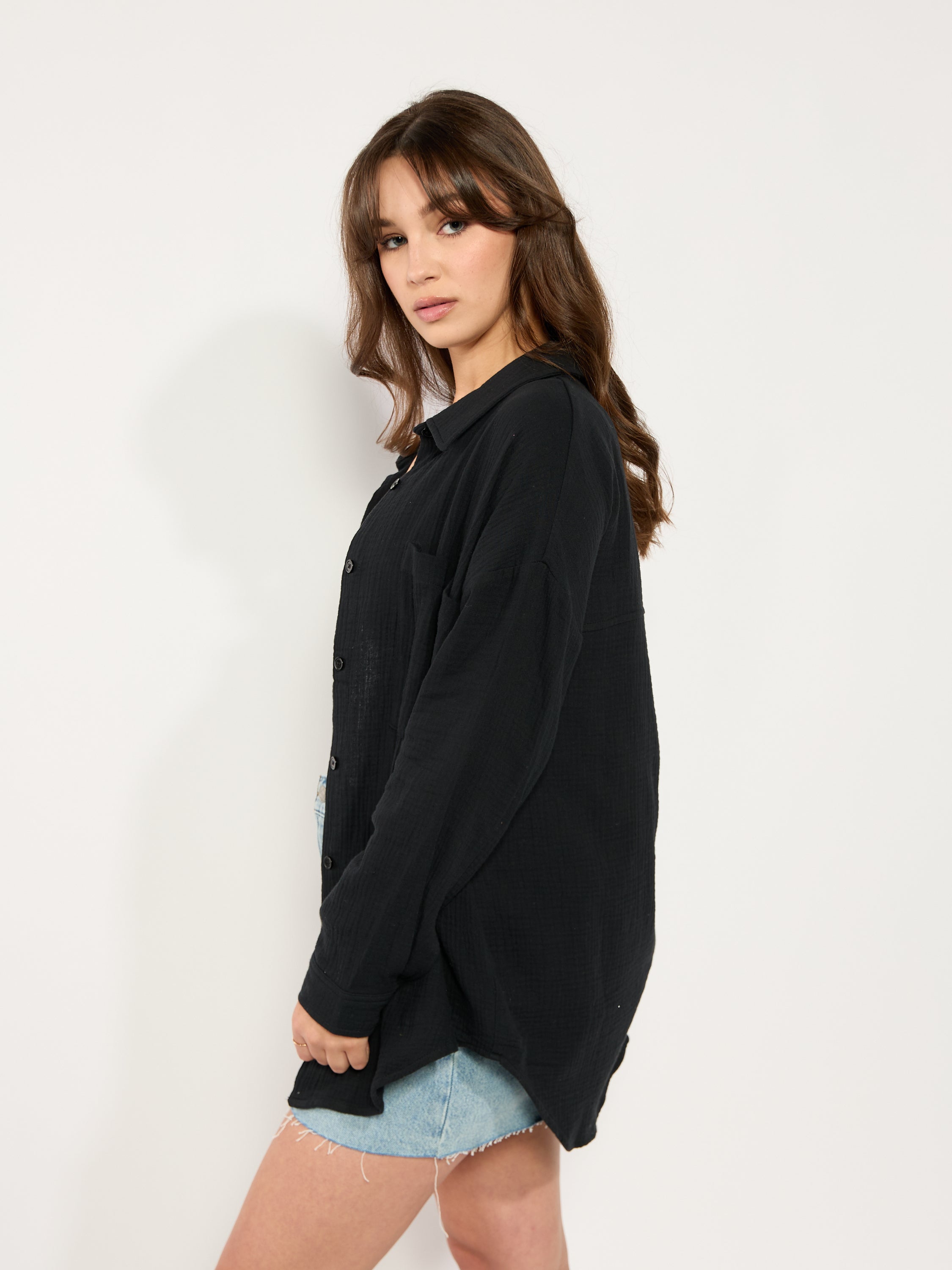 Gauze Long Sleeve Button Up