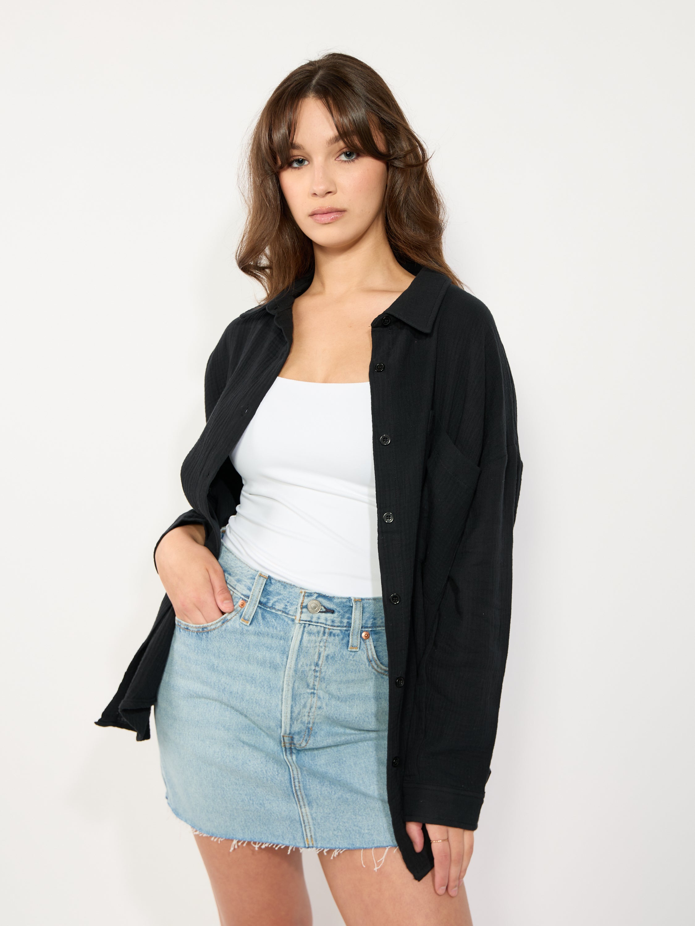Gauze Long Sleeve Button Up