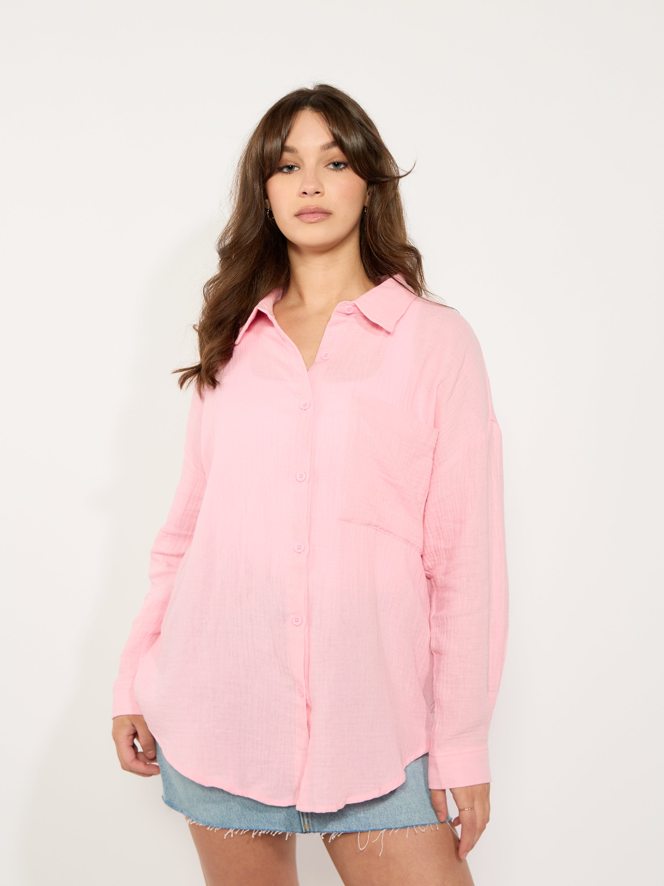 Gauze Long Sleeve Button Up