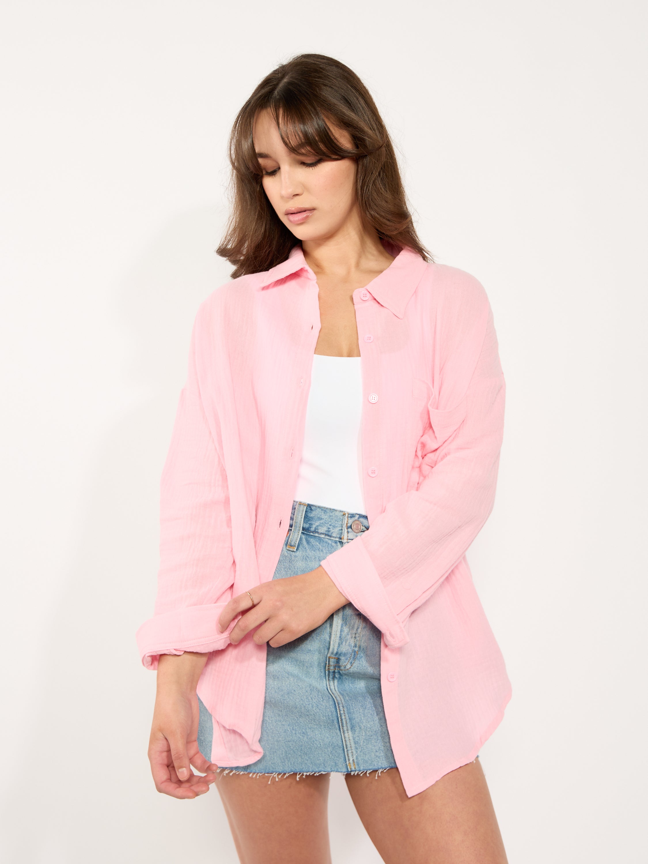 Gauze Long Sleeve Button Up