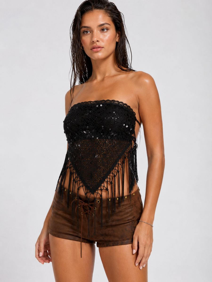 Sammi Sequin Crochet Band Top