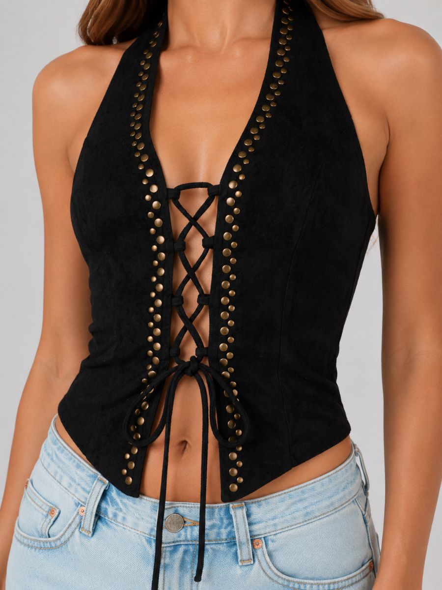 Walker Front Tie Studded Top