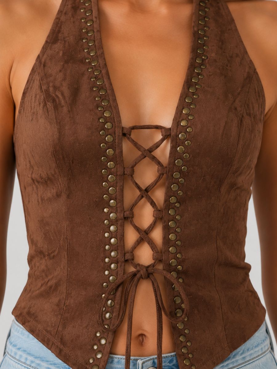 Walker Front Tie Studded Top