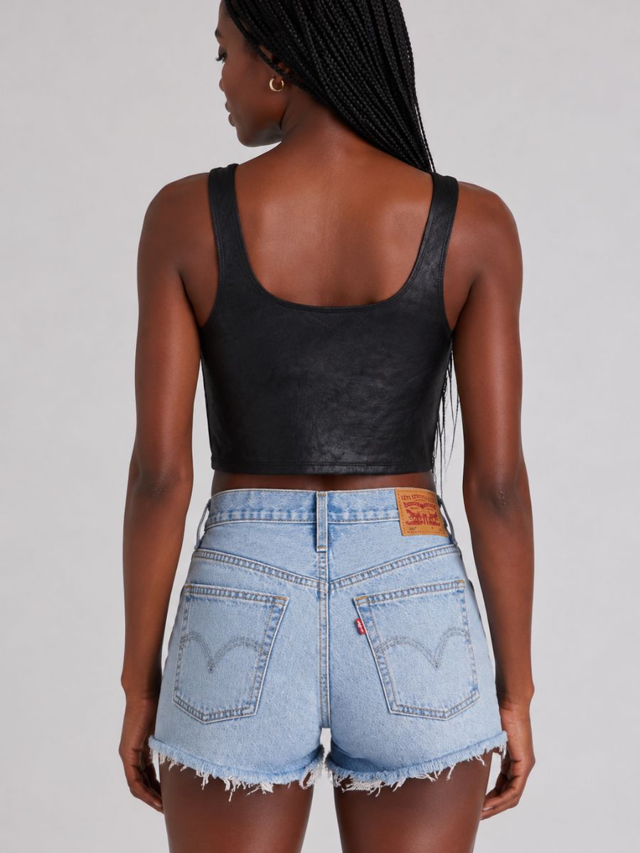 Stamped Studded Halter Mid Tie Top