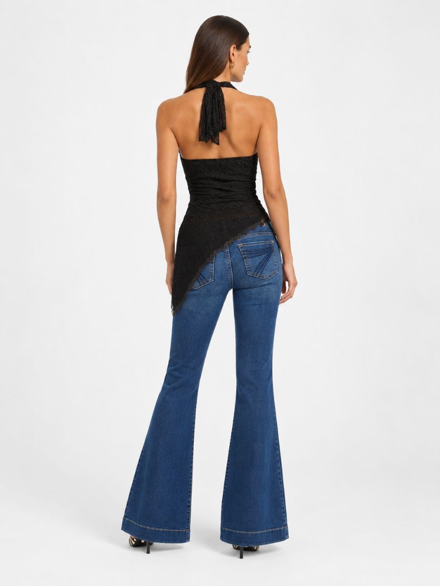 Rico High Neck Lace Asymmetrical Top